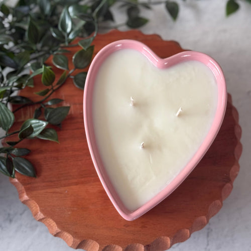 Pink Stoneware Heart Candle