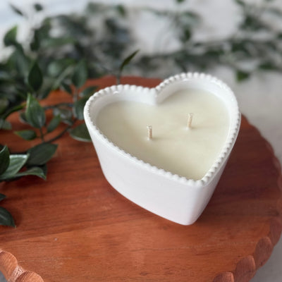 White Stoneware Heart Candle