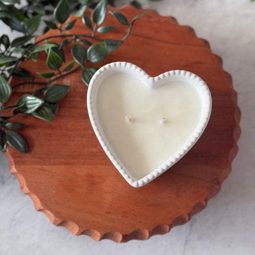 White Stoneware Heart Candle